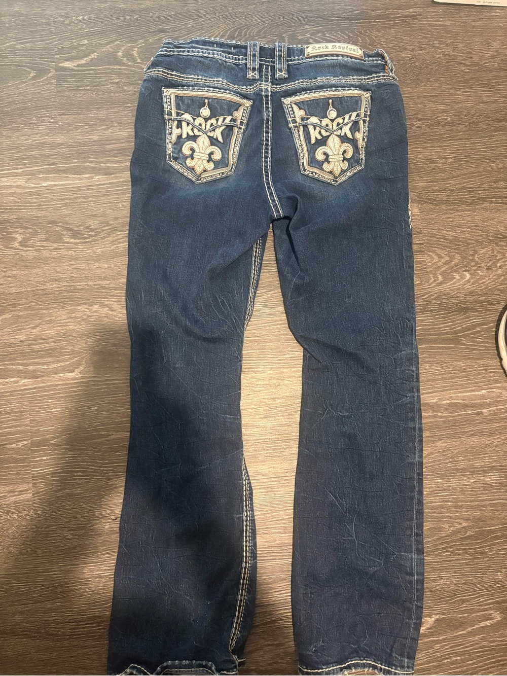 Rock Revival Women's Dark Blue Straight Leg Jeans with Embroidered Back Pockets